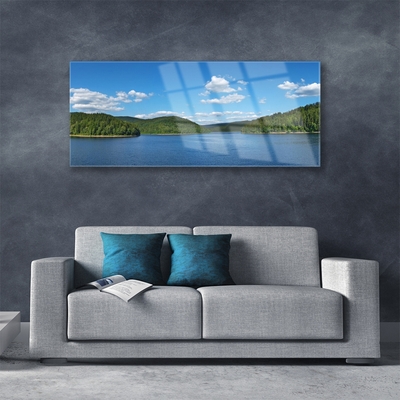 Tableaux sur verre Forêt lac paysage vert bleu