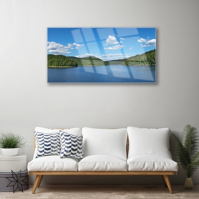 Tableaux sur verre Forêt lac paysage vert bleu