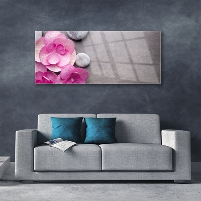 Tableaux sur verre Fleurs pierres floral rose gris