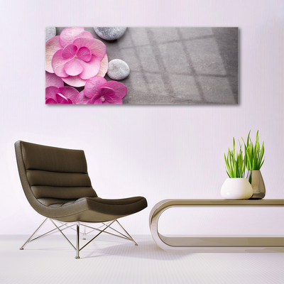 Tableaux sur verre Fleurs pierres floral rose gris