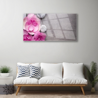 Tableaux sur verre Fleurs pierres floral rose gris