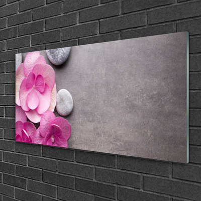 Tableaux sur verre Fleurs pierres floral rose gris
