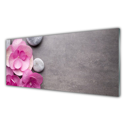 Tableaux sur verre Fleurs pierres floral rose gris