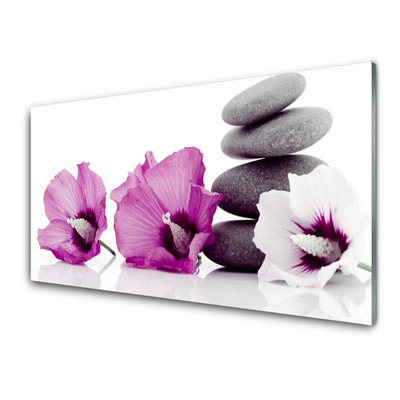 Tableaux sur verre Pierres fleurs floral rose blanc gris