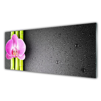 Tableaux sur verre Fleur bambou floral vert rose