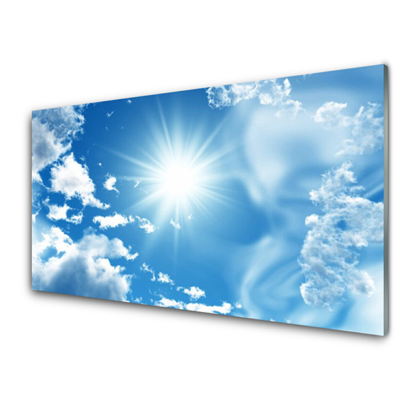Tableaux sur verre Soleil ciel paysage blanc bleu