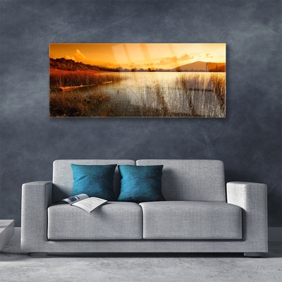 Tableaux sur verre Mer paysage bleu jaune