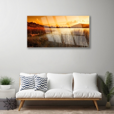 Tableaux sur verre Mer paysage bleu jaune