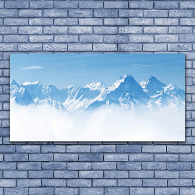 Tableaux sur verre Brouillard montagne paysage bleu blanc