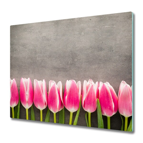 Protège Plaque en verre Tulipes roses