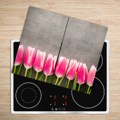 Protège Plaque en verre Tulipes roses