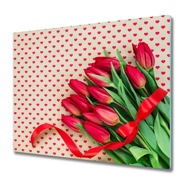 Protège Plaque en verre Coeur de tulipes