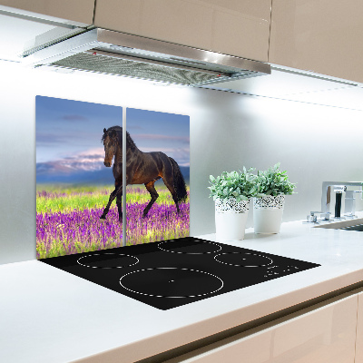 Protège Plaque en verre Champ de lavande de cheval