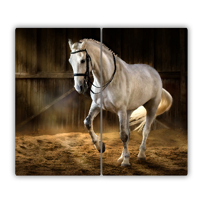 Protège Plaque en verre Cheval blanc dans l'écurie