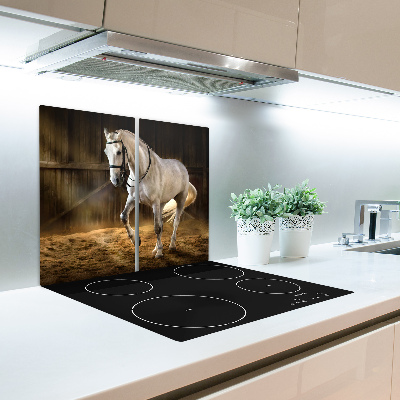 Protège Plaque en verre Cheval blanc dans l'écurie