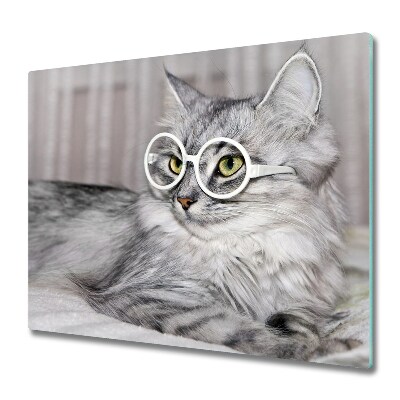 Protège Plaque en verre Chat avec des lunettes