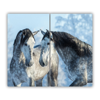 Protège Plaque en verre Chevaux gris hiver