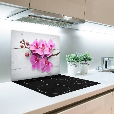 Protège Plaque en verre Orchidée sur bois