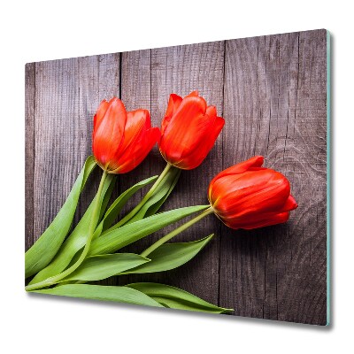 Protège Plaque en verre Tulipes rouges