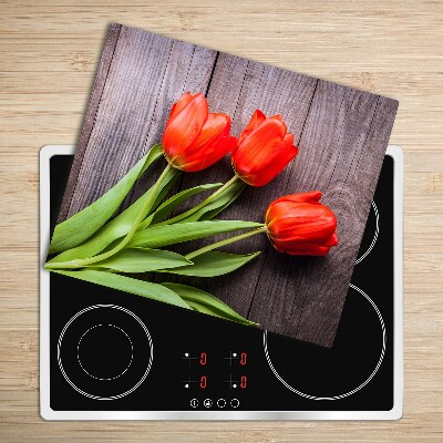 Protège Plaque en verre Tulipes rouges