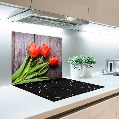 Protège Plaque en verre Tulipes rouges