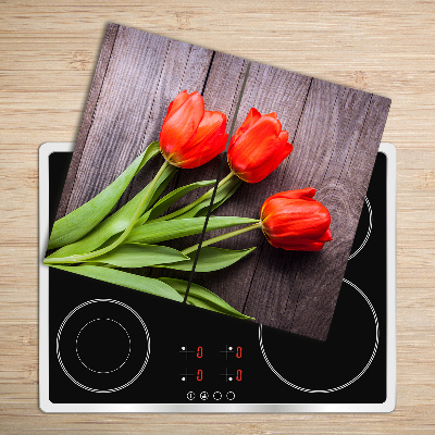 Protège Plaque en verre Tulipes rouges