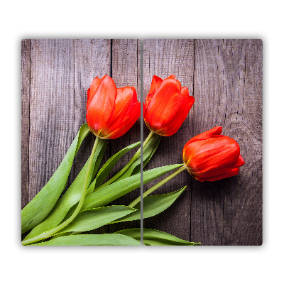 Protège Plaque en verre Tulipes rouges