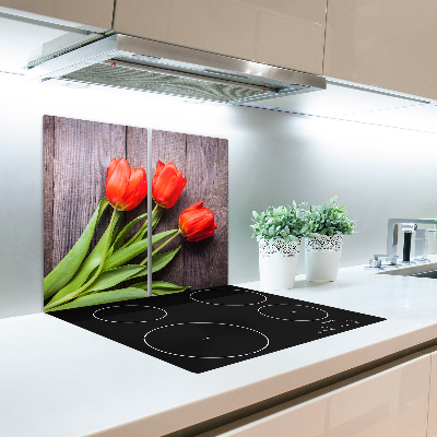 Protège Plaque en verre Tulipes rouges