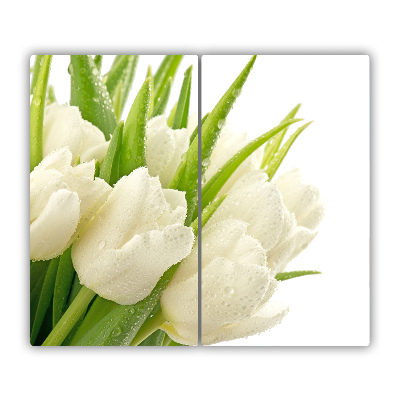 Protège Plaque en verre Tulipes blanches