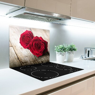 Protège plaque de cuisson Roses sur bois