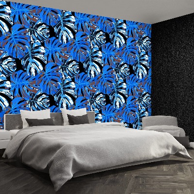 Papier peint decoratif Feuilles bleues