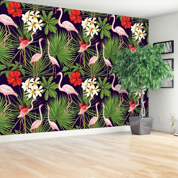 Papier peint decoratif Plantes flamingos