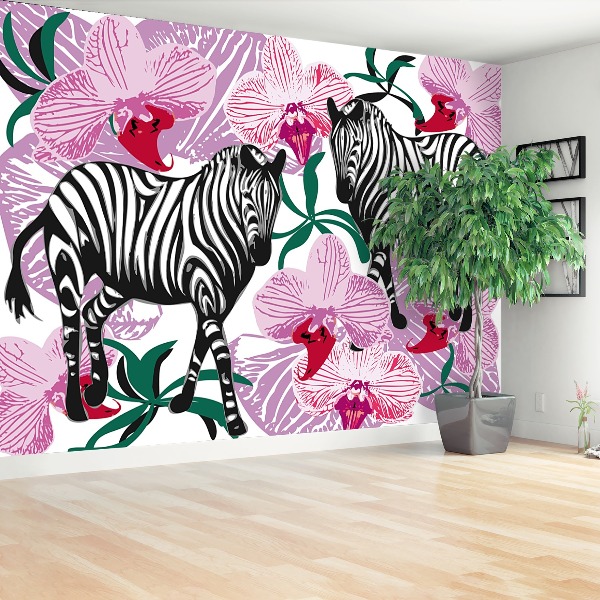 Papier peint decoratif Fleur d'orchidée zebra