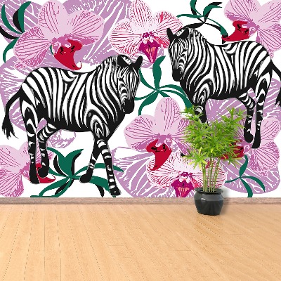 Papier peint decoratif Fleur d'orchidée zebra