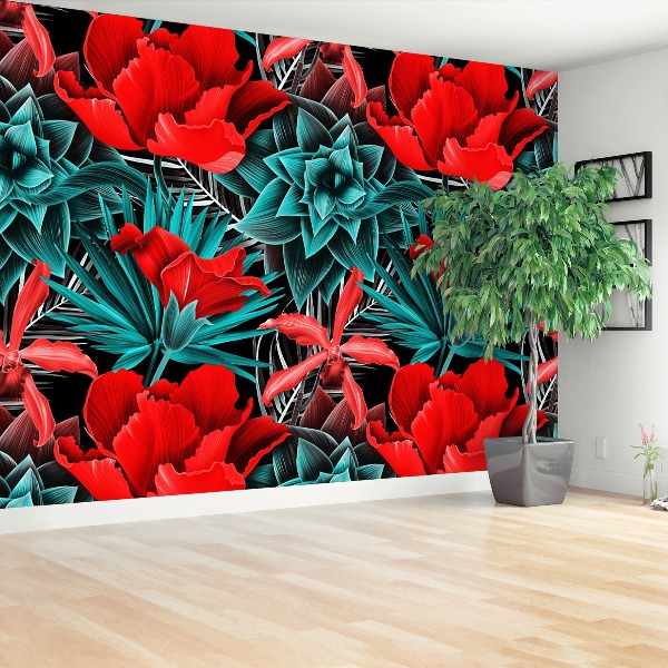 Papier peint decoratif Fleurs tropicales