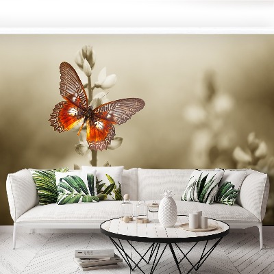 Papier peint decoratif Fleurs papillon