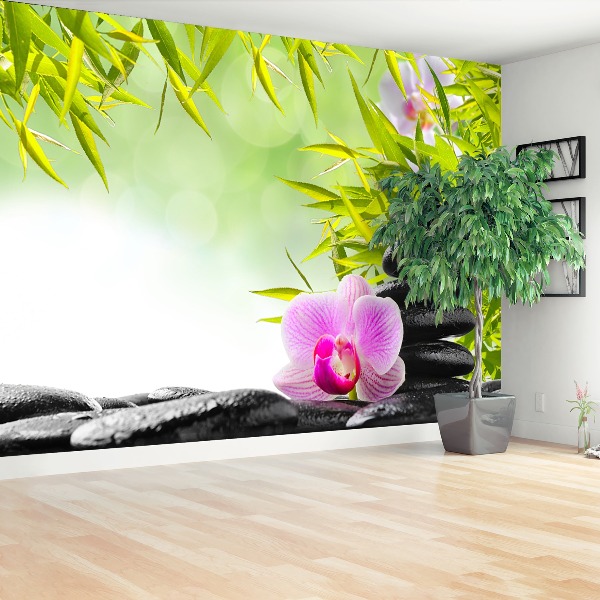 Papier peint decoratif Bambou et orchidée