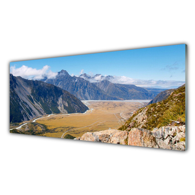 Tableaux sur verre acrylique Montagnes vallée paysage bleu brun