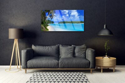 Tableaux sur verre acrylique Palmes plage mer du sud paysage bleu vert