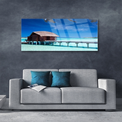 Tableaux sur verre acrylique Maison plage mer du sud architecture bleu brun