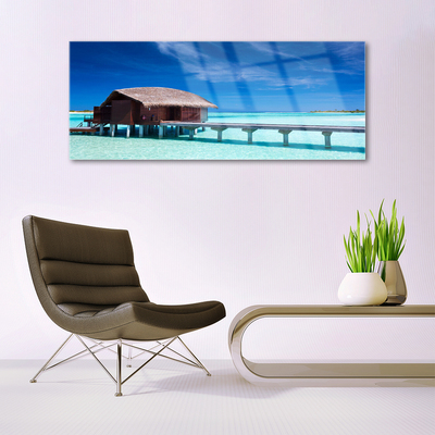 Tableaux sur verre acrylique Maison plage mer du sud architecture bleu brun