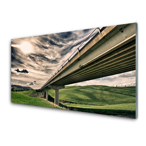 Tableaux sur verre acrylique Autoroute pont vallée architecture vert sépia bleu
