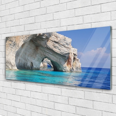 Tableaux sur verre acrylique Falaise mer eau paysage bleu blanc