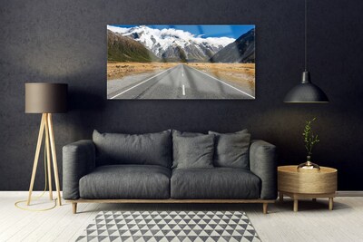 Tableaux sur verre acrylique Rue montagnes neige paysage gris bleu blanc brun