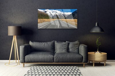 Tableaux sur verre acrylique Rue montagnes neige paysage gris bleu blanc brun