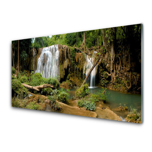 Tableaux sur verre acrylique Chute d'eau rivière forêt nature vert brun