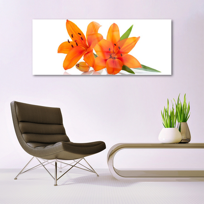 Tableaux sur verre acrylique Fleurs floral orange vert blanc