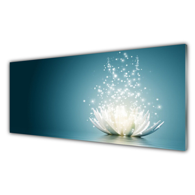 Tableaux sur verre acrylique Fleur de lotus floral bleu noir blanc