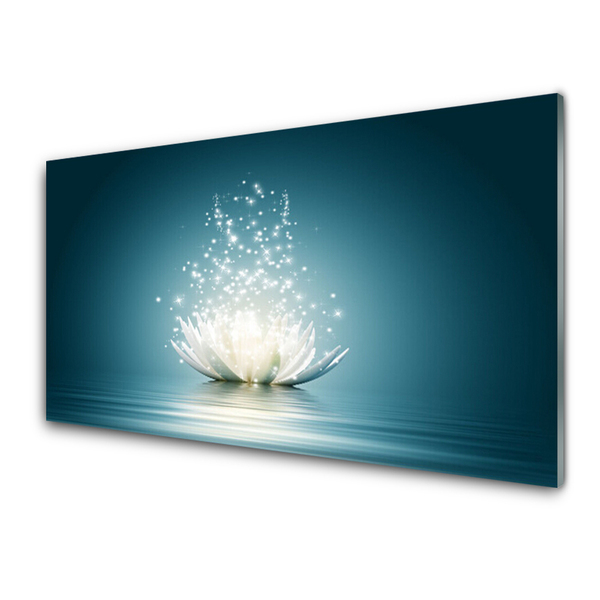 Tableaux sur verre acrylique Fleur de lotus floral bleu blanc