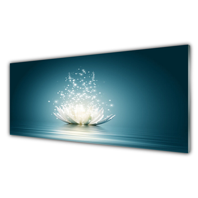 Tableaux sur verre acrylique Fleur de lotus floral bleu blanc